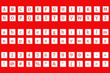 set of white letters, numbers and symbols
