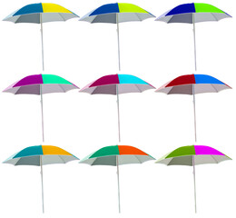 parasols couleurs sur fond blanc 