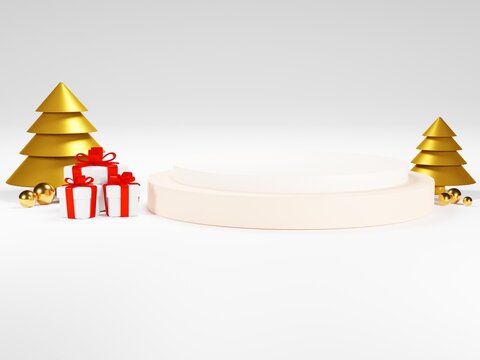 3D rendering,concept of christmas ,snowmen with podium on a white background. 3d render modern holiday surprise box.