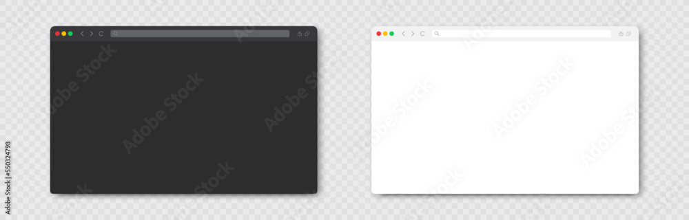 Aufkleber browser window set in night and light mode theme on transparent background. window internet browser 