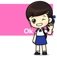 Fototapeta premium cute girl student in school unifrome mascot character