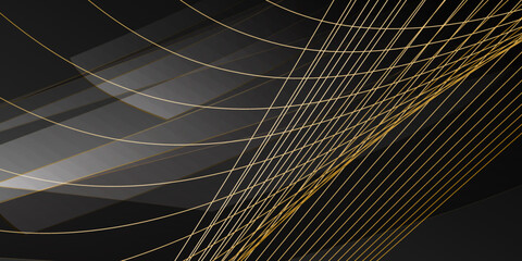 Abstract template dark geometric diagonal background with golden line. Luxury gold concept polygonal 3d rendered illustration