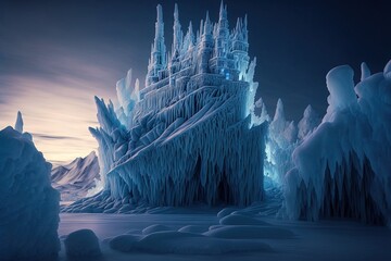 Ice castle. concept art. fantasy scenery. - obrazy, fototapety, plakaty