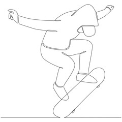 Continuous Line Drawing of Skateboarding Vector Illustration Line Art