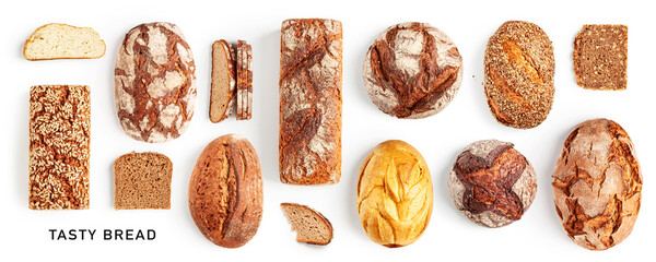 Fresh bread collection and creative layout.