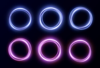 Creative light neon round frame png.
Frame made of round luminous blue and pink lines.
Design element for games, websites, postcards, light banners.