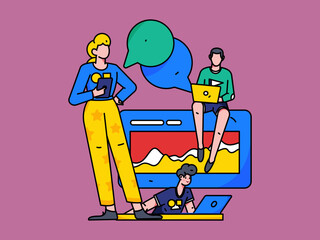 Flat vector concept operation illustration of people working in business
