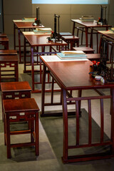 Close-up of Chinese traditional study room and pen, ink, paper and inkstone