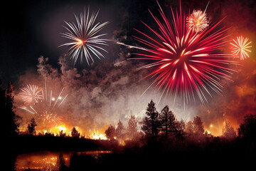 Naklejka premium Colored festive fireworks. AI generated.