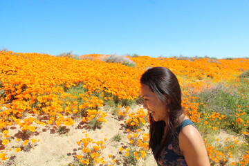 Happy woman, Antelope Valley California Poppy Reserve State Natural Reserve