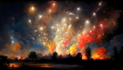 Obraz na płótnie Canvas Colored Holiday fireworks. ai generated.
