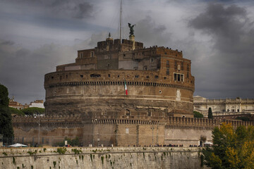 Castel Sant'Angelo and the Sant'Angelo bridge during sunny day in Rome