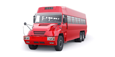 Bus to transport workers to hard to reach areas. 3D illustration.