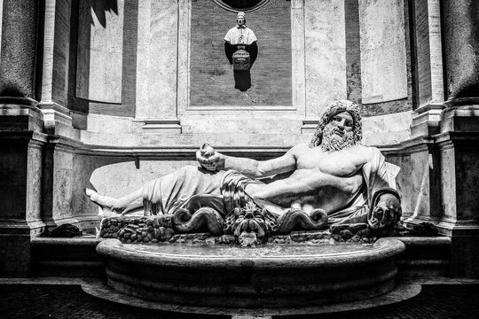 Monochrome shot of the Marforio marble statue in Rome, Italy