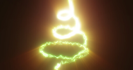 Obraz premium Green shining Christmas shiny New Year tree for the holiday made of magical energy lines and particles on a black background. Abstract background