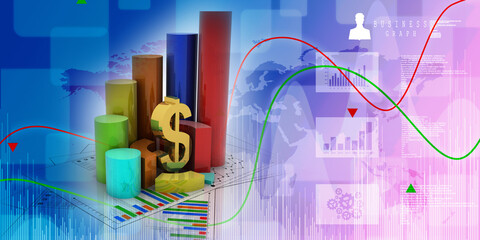 3d rendering Stock market online business concept