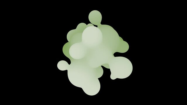 3D animation of an abstract smooth liquid olive shape. 4k seamless 3d animation. Smooth animation of bubbles, metaball with inner glow.