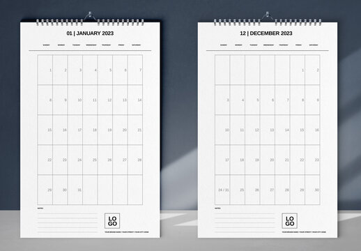 Minimal Grids Wall Calendar 2023 Layout