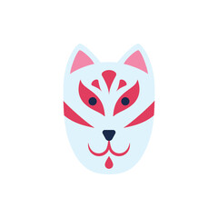 Cartoon Color Japanese Kitsune Mask Flat Design Style Isolated on a White Background . Vector illustration of Fox Demon Element Costume