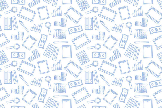 seamless pattern with icons related to audit, budget, finance, bookkeeping, investment- vector illustration