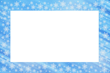 Blue saturated bright gradient background with diagonal stripes, white snowflakes around. Christmas, New Year card with copy space.