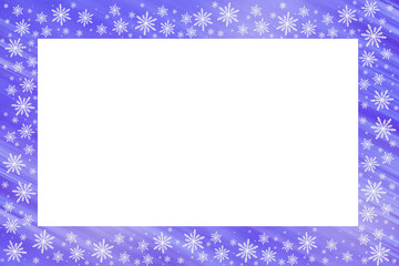 Blue saturated lilac bright gradient background with diagonal stripes, white snowflakes around. Christmas, New Year card with copy space.