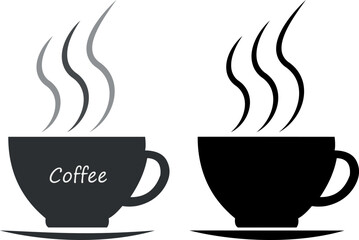 Set Two cups of black and gray lettering coffee