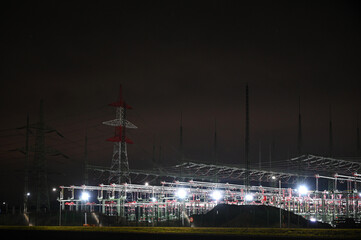 A substation in Austria at night