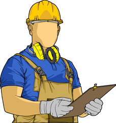 Line art hand-drawn illustration of a construction worker and architect, repairman and engineer, and industrial worker in uniform. Project manager, and employees in helmets, isolated