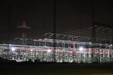 A substation in Austria at night
