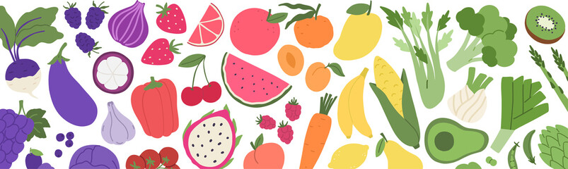 Fruit and veggies rainbow composition