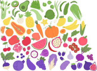 Fruit and veggies rainbow composition