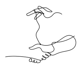 Abstract handshake with hand as line drawing on white background. Vector