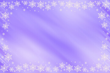 Winter violet gradient background with diagonal slanted waves and white snowflakes on the top, bottom, sides, along the contour. Wonderful congratulation, invitation, message for Christmas, New Year.