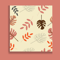 Autumn seamless pattern with plants, leaves, acorns