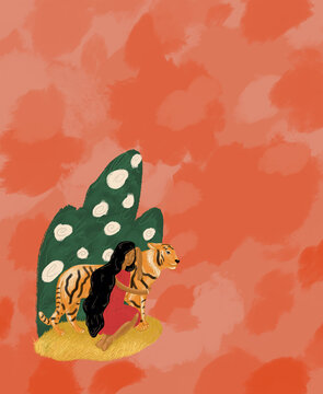 Drawing of woman with tiger
