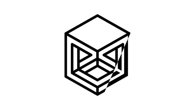 cube impossible geometric shape line icon animation