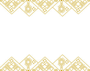Geometric folklore ornament. Vector Ukrainian pattern. Ancient art of Carpathian region. Tribal ethnic texture. Slavic motif on the carpet. white background with yellow geometric patterns - embroidery