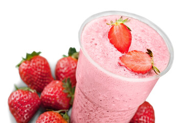 Strawberry smoothie on white background