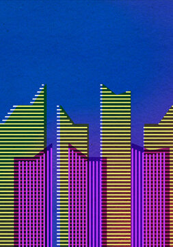 Abstract City Skyline Neon Skyscrapers Geometric Background Backdrop