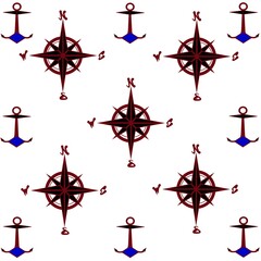 Compass and anchors pattern in red