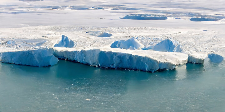 Thema Klimawandel, Eisberge in der Arktis oder Antarktis im Wasser