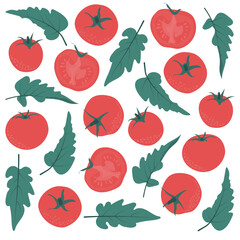 Print pattern background with tomato and tomato leaf design