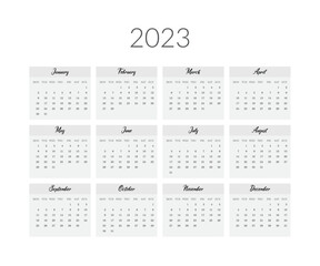 2023 year calendar template. Vector illustration