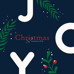 Summer Christmas Joy background, banner, or flyer design. colorful Joy posters with bright beautiful leaves frame, paper cut style letters and lettering. Template for advertising, web, social media
