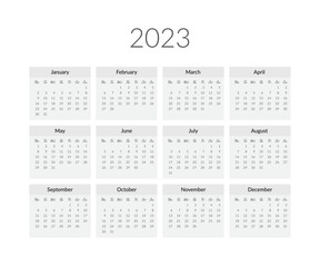 2023 year calendar template. Vector illustration