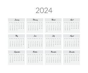 2024 year calendar template. Vector illustration