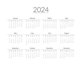 2024 year calendar template. Vector illustration