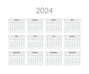 2024 year calendar template. Vector illustration