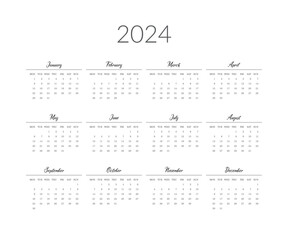 2024 year calendar template. Vector illustration